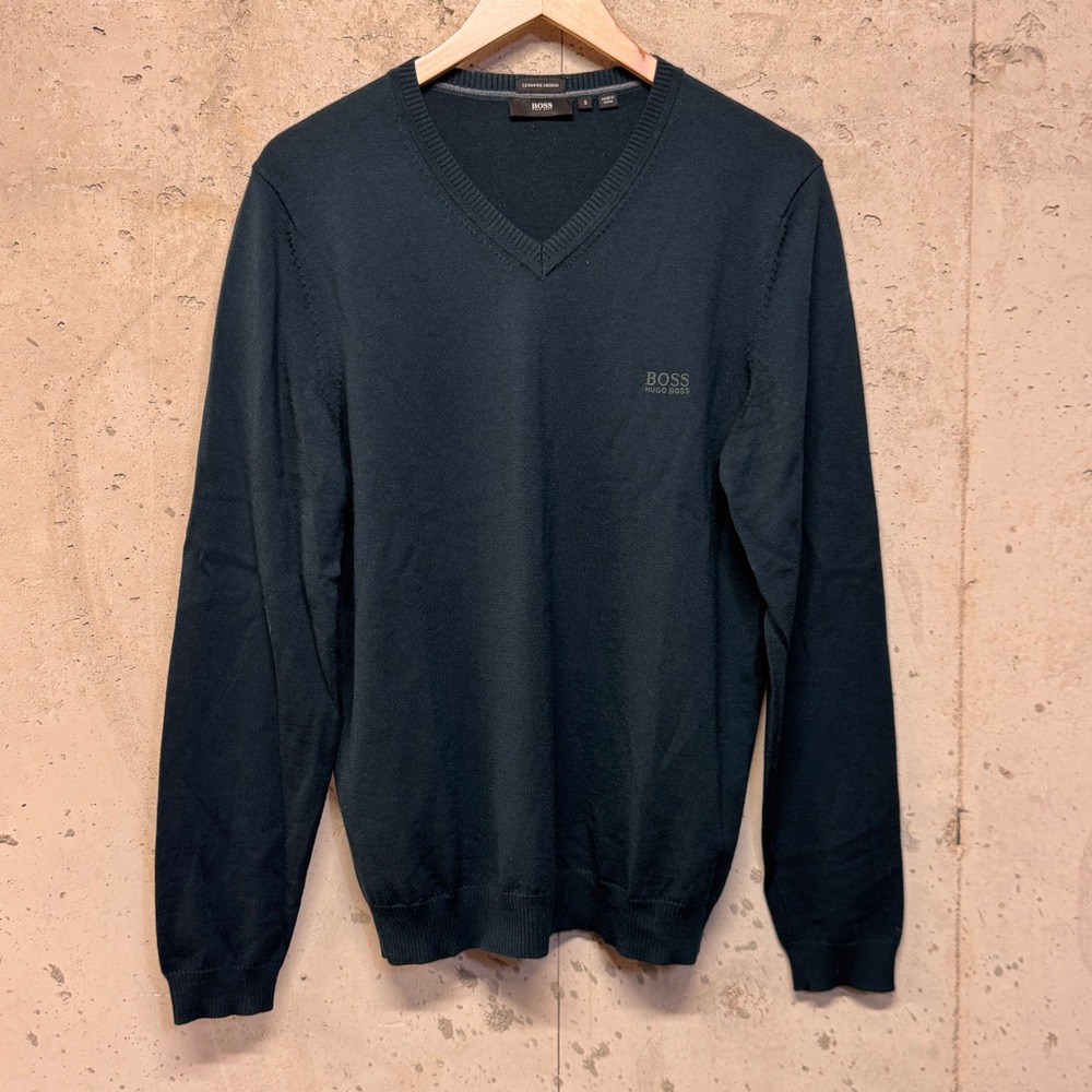 HUGO BOSS V-Neck Sweater Men S Dark Green Extrafine Merino Wool Batisse-E Luxury